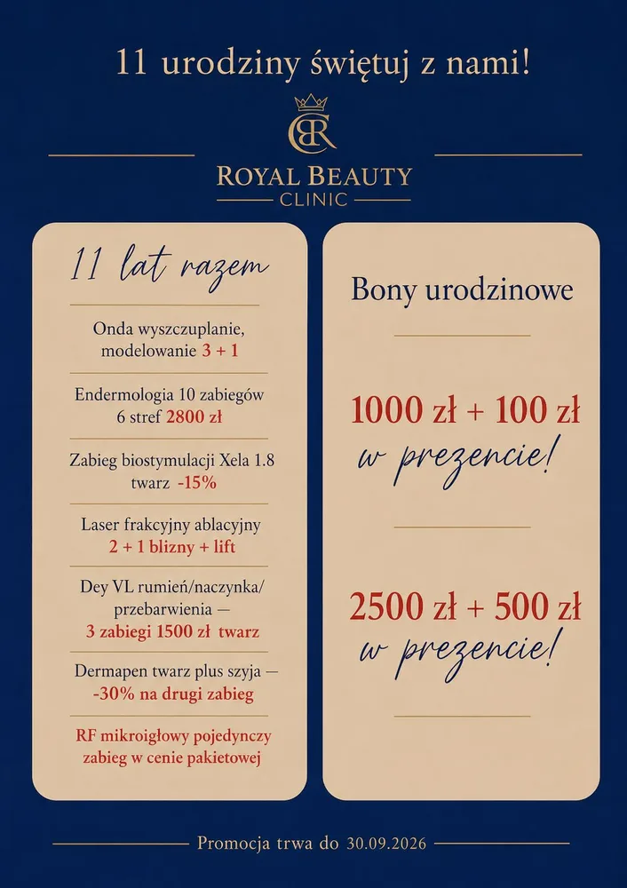 Plakat promocji urodzinowej Royal Beauty Clinic